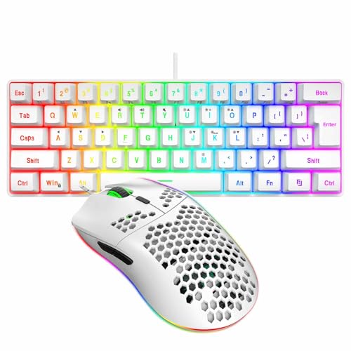 Sxhlseller Kabelloses Gaming Tastatur- und Maus-Set RGB Beleuchtung 6400 DPI, 61 Tasten Multimedia Keyboard, Ergonomische Maus für PC Computer (Weiß) Bild 1