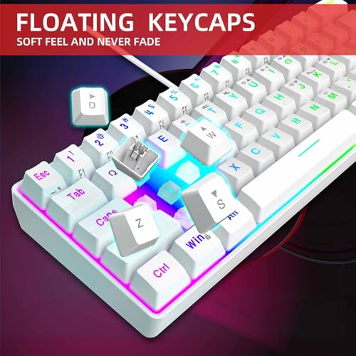 Sxhlseller Kabelloses Gaming Tastatur- und Maus-Set RGB Beleuchtung 6400 DPI, 61 Tasten Multimedia Keyboard, Ergonomische Maus für PC Computer (Weiß) Bild 6