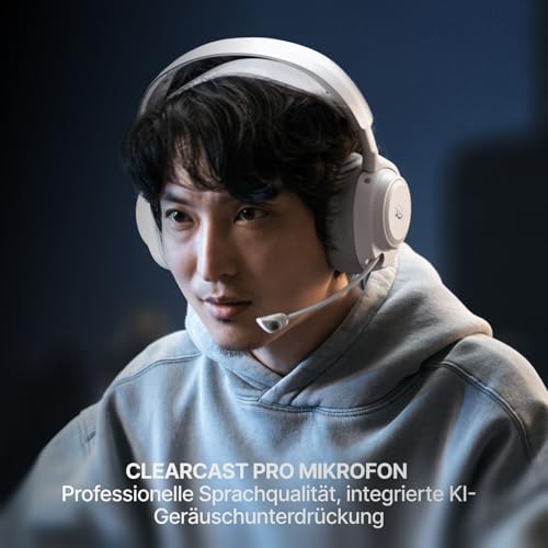 SteelSeries Arctis Nova Pro Omni – Hi‑Res-Wireless Gaming-Headset, 96 kHz/24 Bit, ANC, ClearCast Pro-Mic, KI-Geräuschunterdrückung, Mobile App, Mix 2,4 GHz + BT, OmniPlay PC+PS5+Xbox – Weiß Bild 4