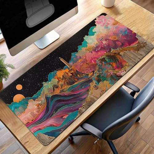 Mauspad XXL 140 x 60cm Gaming Mousepad mit Vernähte Kanten - rutschfest Mouse Pad - für PC mit Glatter Oberfläche Mauspad, Mousepad Rosa Landschaft, Maus Pad für alle Maustypen PjY14442 D-C Bild 1