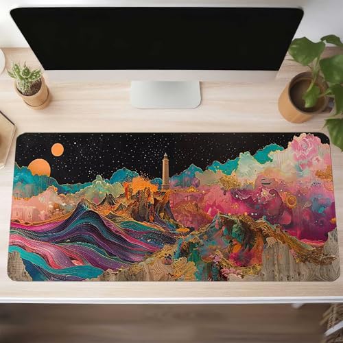 Mauspad XXL 140 x 60cm Gaming Mousepad mit Vernähte Kanten - rutschfest Mouse Pad - für PC mit Glatter Oberfläche Mauspad, Mousepad Rosa Landschaft, Maus Pad für alle Maustypen PjY14442 D-C Bild 2