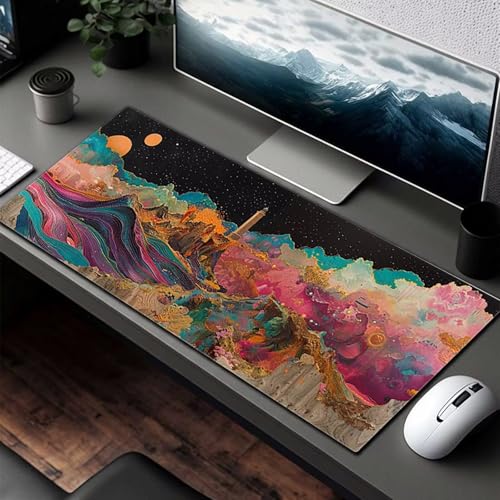 Mauspad XXL 140 x 60cm Gaming Mousepad mit Vernähte Kanten - rutschfest Mouse Pad - für PC mit Glatter Oberfläche Mauspad, Mousepad Rosa Landschaft, Maus Pad für alle Maustypen PjY14442 D-C Bild 3