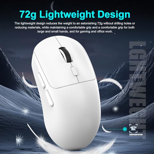 Denash Gaming-Maus, 6400 DPI, 6 Tasten, Ergonomisches Design mit Kabelgebundenen 2,4 G BT5.4-Modi, für Desktop-Laptop-PC-Gaming (T30 Weiß) Bild 4