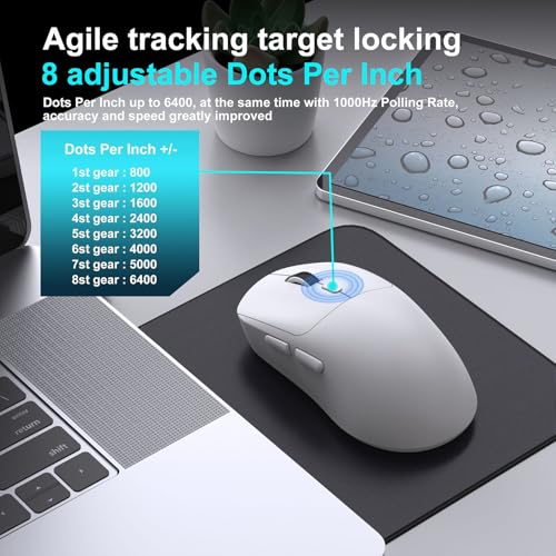 Denash Gaming-Maus, 6400 DPI, 6 Tasten, Ergonomisches Design mit Kabelgebundenen 2,4 G BT5.4-Modi, für Desktop-Laptop-PC-Gaming (T30 Weiß) Bild 6