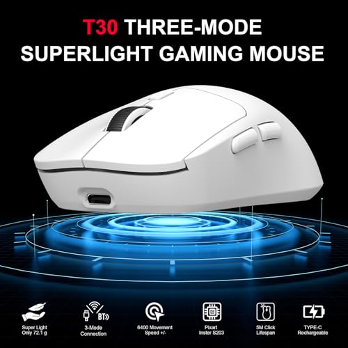Denash Gaming-Maus, 6400 DPI, 6 Tasten, Ergonomisches Design mit Kabelgebundenen 2,4 G BT5.4-Modi, für Desktop-Laptop-PC-Gaming (T30 Weiß) Bild 7