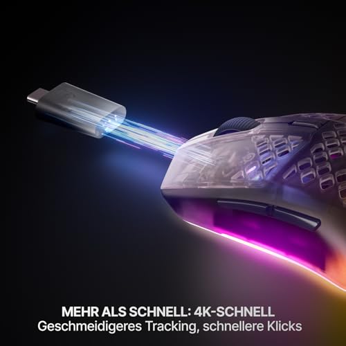 SteelSeries Aerox 3 Wireless Gen 2 – Ultraleichte 68-g-Gaming-Maus, 4K-Polling, 26K-DPI-Optiksensor, 200 Std. Akkulaufzeit, IP54, 80 Mio. Klicks, RGB, Gleitfüße aus reinem PTFE, Shadow Bild 3