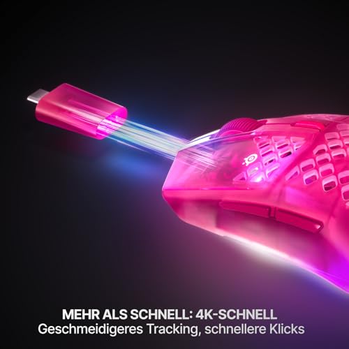 SteelSeries Aerox 3 Wireless Gen 2 – Ultraleichte 68-g-Gaming-Maus, 4K-Polling, 26K-DPI-Optiksensor, 200 Std. Akkulaufzeit, IP54, 80 Mio. Klicks, RGB, Gleitfüße aus reinem PTFE, Magenta Bild 3