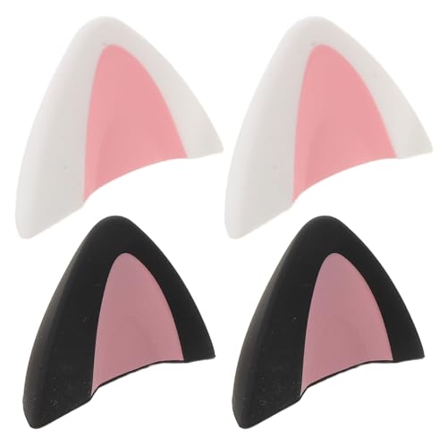 Cabilock 2 Paar Selbstklebende Silikon Katzenohren Aufsätze für On Ear Gaming Headsets Schwarz Rosa und Rosa Weiß Kopfhörer Zubehör für Mädchen und Gamer Bild 1