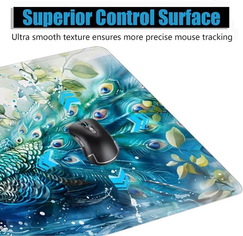 Schreibtischunterlage Pfau Mauspad XXL 150x80cm Mousepad Blau Gaming Mauspad mit Nicht rutschender Unterlage, Vernähte Kanten WassXerdicht Anti-Rutsch Maus Pad für PC, MacBook, Laptop, Office F0-761 Bild 5
