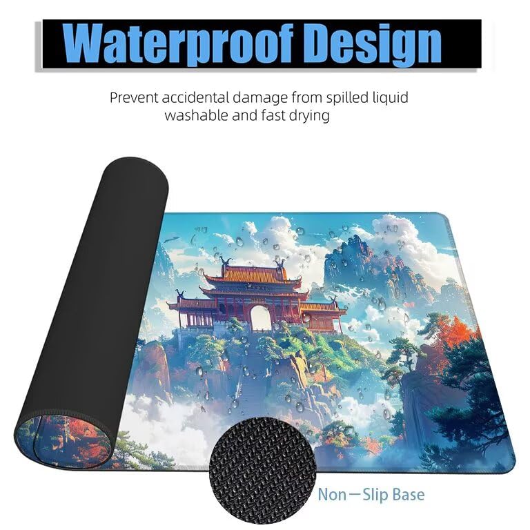 Schreibtischunterlage Blau Mauspad XXL 150x80cm Mousepad Palast Gaming Mauspad mit Nicht rutschender Unterlage, Vernähte Kanten WassXerdicht Anti-Rutsch Maus Pad für Laptop, Office Geschenke F0-746 Bild 4