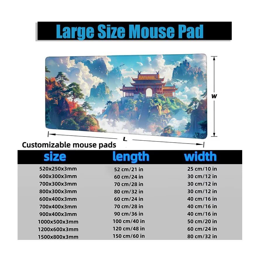 Schreibtischunterlage Blau Mauspad XXL 150x80cm Mousepad Palast Gaming Mauspad mit Nicht rutschender Unterlage, Vernähte Kanten WassXerdicht Anti-Rutsch Maus Pad für Laptop, Office Geschenke F0-746 Bild 6