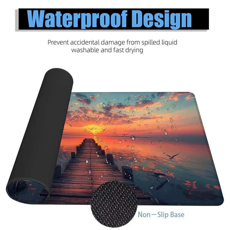 Schreibtischunterlage Taube Mauspad XXL 150x80cm Mousepad Pier Gaming Mauspad mit Nicht rutschender Unterlage, Vernähte Kanten WassXerdicht Anti-Rutsch Maus Pad für Laptop, Office Geschenke F0-743 Bild 4