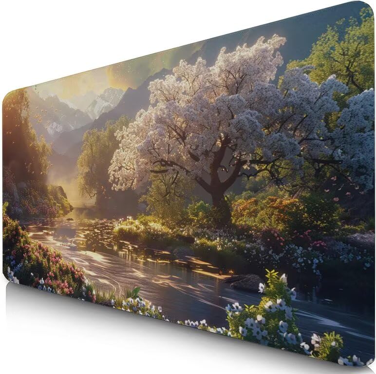 Schreibtischunterlage Baum Mauspad XXL 150x80cm Mousepad Landschaft Gaming Mauspad mit Nicht rutschender Unterlage, Vernähte Kanten WassXerdicht Anti-Rutsch Maus Pad für PC, MacBook, Laptop F0-752 Bild 1