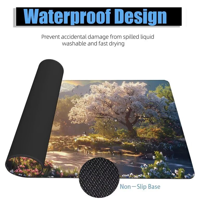 Schreibtischunterlage Baum Mauspad XXL 150x80cm Mousepad Landschaft Gaming Mauspad mit Nicht rutschender Unterlage, Vernähte Kanten WassXerdicht Anti-Rutsch Maus Pad für PC, MacBook, Laptop F0-752 Bild 4