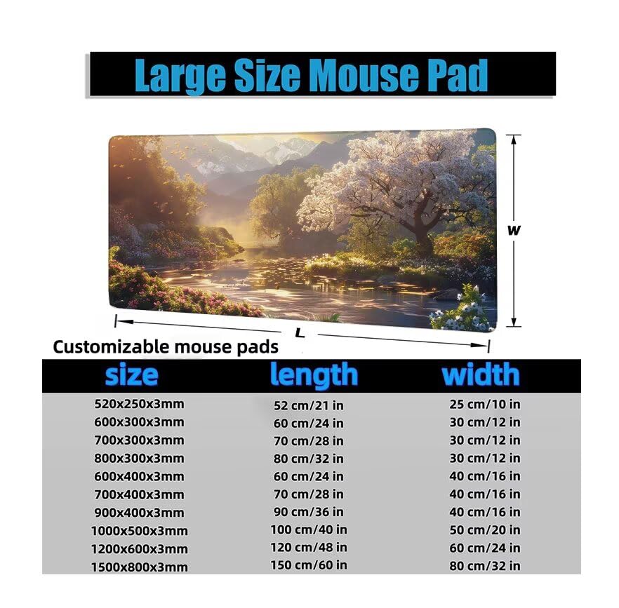 Schreibtischunterlage Baum Mauspad XXL 150x80cm Mousepad Landschaft Gaming Mauspad mit Nicht rutschender Unterlage, Vernähte Kanten WassXerdicht Anti-Rutsch Maus Pad für PC, MacBook, Laptop F0-752 Bild 6