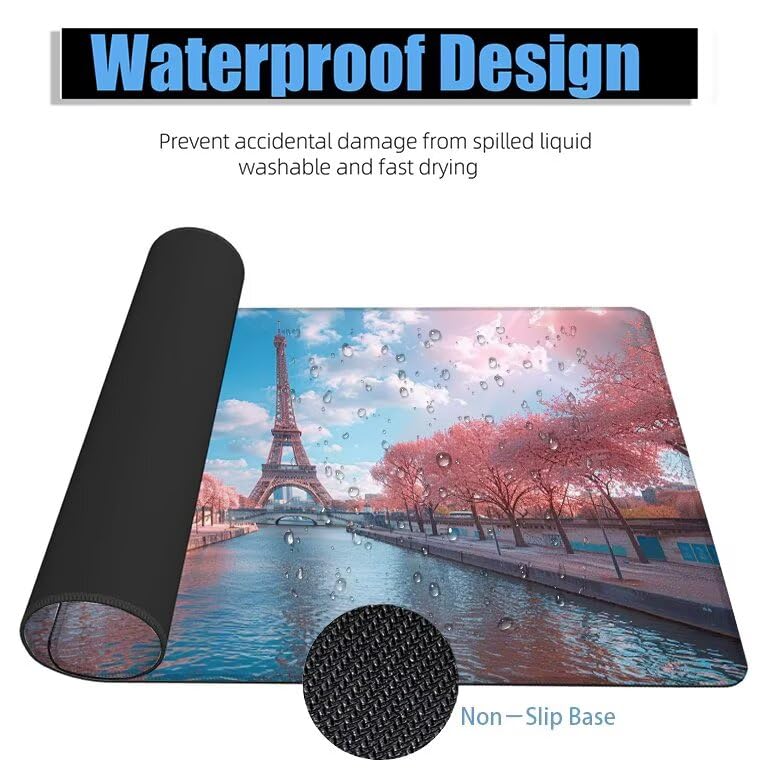 Schreibtischunterlage Paris Mauspad XXL 150x80cm Mousepad Turm Gaming Mauspad mit Nicht rutschender Unterlage, Vernähte Kanten WassXerdicht Anti-Rutsch Maus Pad für Laptop, Office Geschenke F0-758 Bild 4