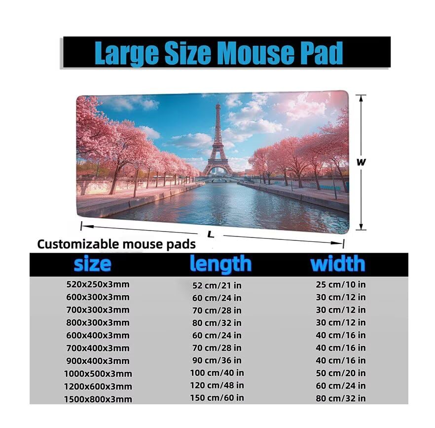 Schreibtischunterlage Paris Mauspad XXL 150x80cm Mousepad Turm Gaming Mauspad mit Nicht rutschender Unterlage, Vernähte Kanten WassXerdicht Anti-Rutsch Maus Pad für Laptop, Office Geschenke F0-758 Bild 6