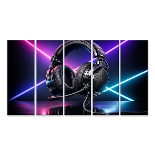 islandburner Bild auf Leinwand Futuristisches Gaming-Headset mit Neonlicht-Akzenten - 5-teilig XXL Bild 1