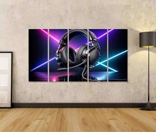 islandburner Bild auf Leinwand Futuristisches Gaming-Headset mit Neonlicht-Akzenten - 5-teilig XXL Bild 2