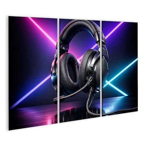 islandburner Bild auf Leinwand Futuristisches Gaming-Headset mit Neonlicht-Akzenten - 3-teilig Bild 1