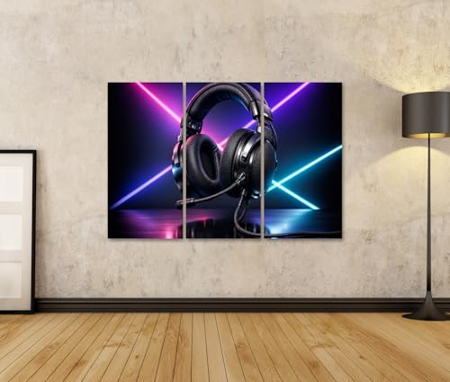 islandburner Bild auf Leinwand Futuristisches Gaming-Headset mit Neonlicht-Akzenten - 3-teilig Bild 2