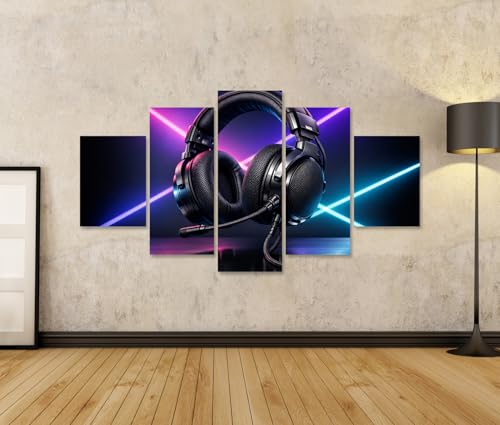 islandburner Bild auf Leinwand Futuristisches Gaming-Headset mit Neonlicht-Akzenten - 5-teilig Bild 2