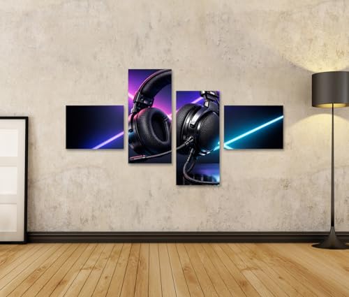 islandburner Bild auf Leinwand Futuristisches Gaming-Headset mit Neonlicht-Akzenten - 4-teilig - Edition X1 Bild 2