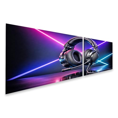 islandburner Bild auf Leinwand Futuristisches Gaming-Headset mit Neonlicht-Akzenten - 2-teilig Bild 1