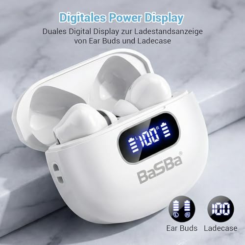 BaSBa In-Ear Bluetooth 5.4 Kopfhörer TWS mit HiFi Stereo Bass, ENC Mikrofon, LED Display, USB-C Ladecase, IPX4, Touch Control, 5-8h Akku S50 Bild 2