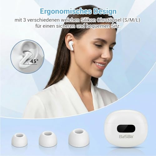 BaSBa In-Ear Bluetooth 5.4 Kopfhörer TWS mit HiFi Stereo Bass, ENC Mikrofon, LED Display, USB-C Ladecase, IPX4, Touch Control, 5-8h Akku S50 Bild 5