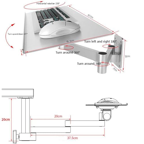 Verstellbare Wandhalterung für Tastatur und Maus, 360° Drehung mit Handgelenkstütze, platzsparender Schreibtisch ideal für Home Office und Gaming Setup Bild 2