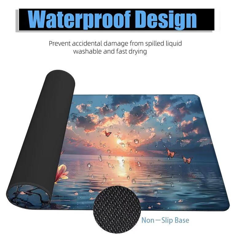 Schreibtischunterlage Blau Mauspad XXL 150x80cm Mousepad Meer Gaming Mauspad mit Nicht rutschender Unterlage, Vernähte Kanten WassXerdicht Anti-Rutsch Maus Pad für PC, MacBook, Laptop, Office F0-731 Bild 4