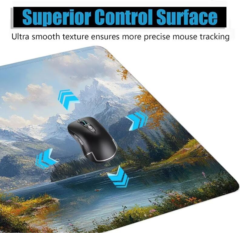 Schreibtischunterlage Berg Mauspad XXL 150x80cm Mousepad Weiß Gaming Mauspad mit Nicht rutschender Unterlage, Vernähte Kanten WassXerdicht Anti-Rutsch Maus Pad für PC, MacBook, Laptop, Office F0-767 Bild 5