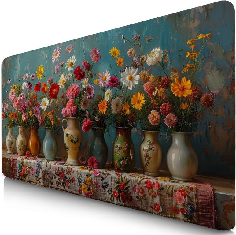 Schreibtischunterlage Vase Mauspad XXL 150x80cm Mousepad Anlage Gaming Mauspad mit Nicht rutschender Unterlage, Vernähte Kanten WassXerdicht Anti-Rutsch Maus Pad für Laptop, Office Geschenke F0-791 Bild 1