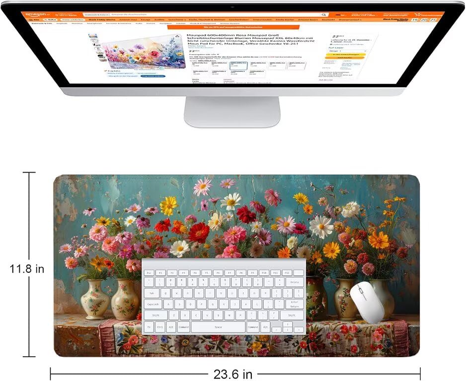 Schreibtischunterlage Vase Mauspad XXL 150x80cm Mousepad Anlage Gaming Mauspad mit Nicht rutschender Unterlage, Vernähte Kanten WassXerdicht Anti-Rutsch Maus Pad für Laptop, Office Geschenke F0-791 Bild 2