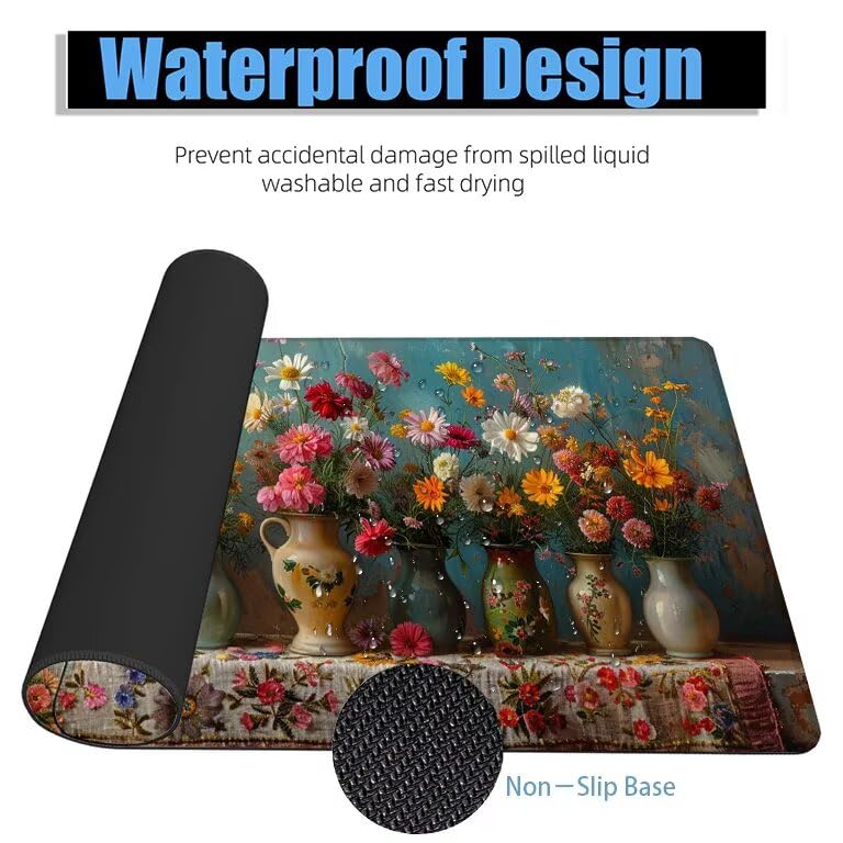Schreibtischunterlage Vase Mauspad XXL 150x80cm Mousepad Anlage Gaming Mauspad mit Nicht rutschender Unterlage, Vernähte Kanten WassXerdicht Anti-Rutsch Maus Pad für Laptop, Office Geschenke F0-791 Bild 4