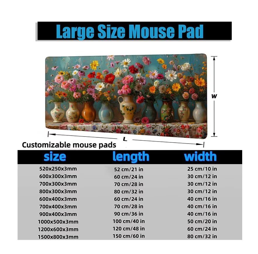 Schreibtischunterlage Vase Mauspad XXL 150x80cm Mousepad Anlage Gaming Mauspad mit Nicht rutschender Unterlage, Vernähte Kanten WassXerdicht Anti-Rutsch Maus Pad für Laptop, Office Geschenke F0-791 Bild 6