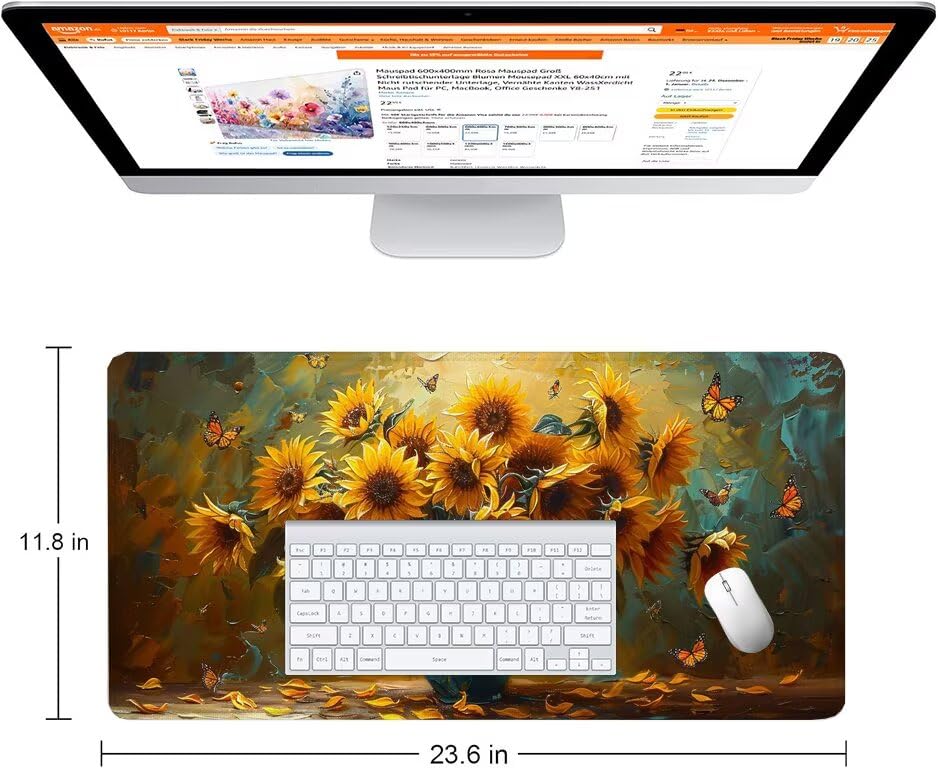Schreibtischunterlage Sonnenblume Mauspad XXL 150x80cm Mousepad Anlage Gaming Mauspad mit Nicht rutschender Unterlage, Vernähte Kanten WassXerdicht Anti-Rutsch Maus Pad für PC, MacBook, Laptop F0-776 Bild 2