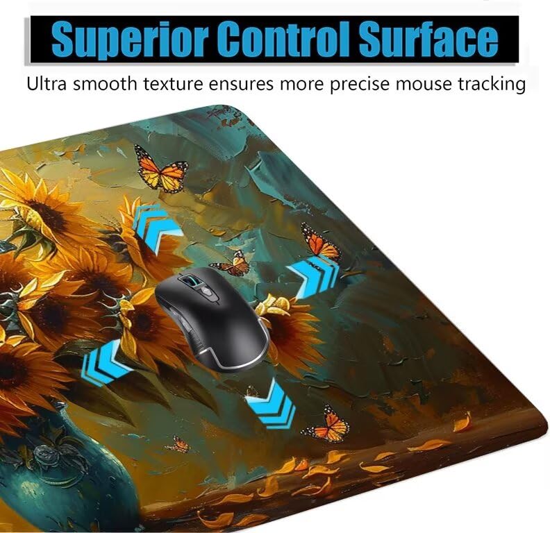 Schreibtischunterlage Sonnenblume Mauspad XXL 150x80cm Mousepad Anlage Gaming Mauspad mit Nicht rutschender Unterlage, Vernähte Kanten WassXerdicht Anti-Rutsch Maus Pad für PC, MacBook, Laptop F0-776 Bild 5