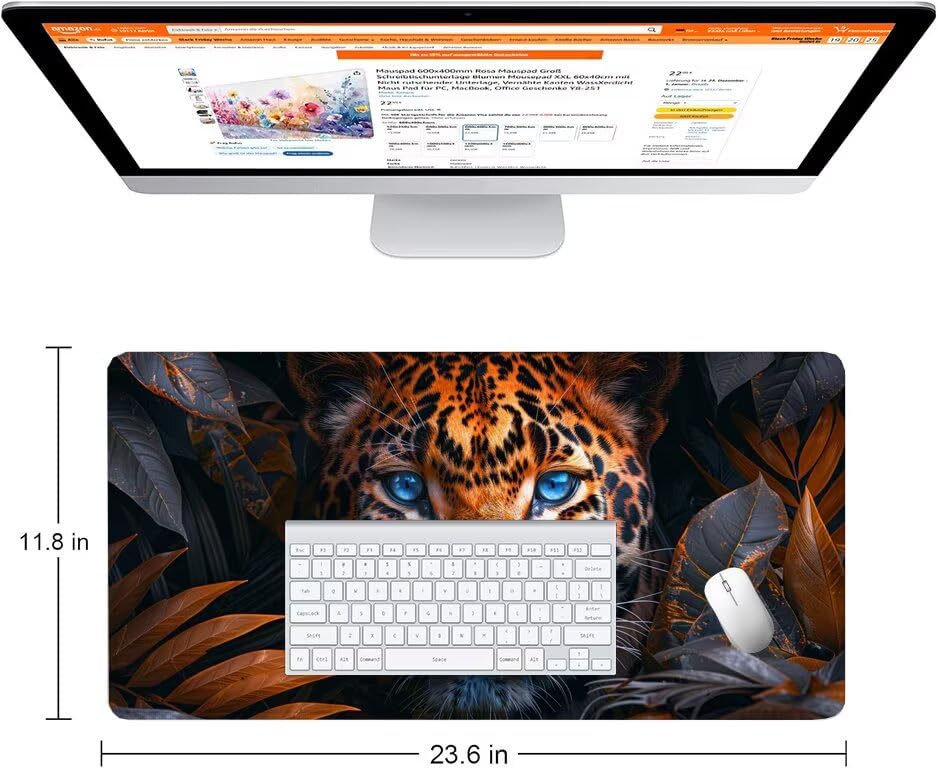 Schreibtischunterlage Tiger Mauspad XXL 150x80cm Mousepad Niedlich Gaming Mauspad mit Nicht rutschender Unterlage, Vernähte Kanten WassXerdicht Anti-Rutsch Maus Pad für PC, Office Geschenke F0-713 Bild 2