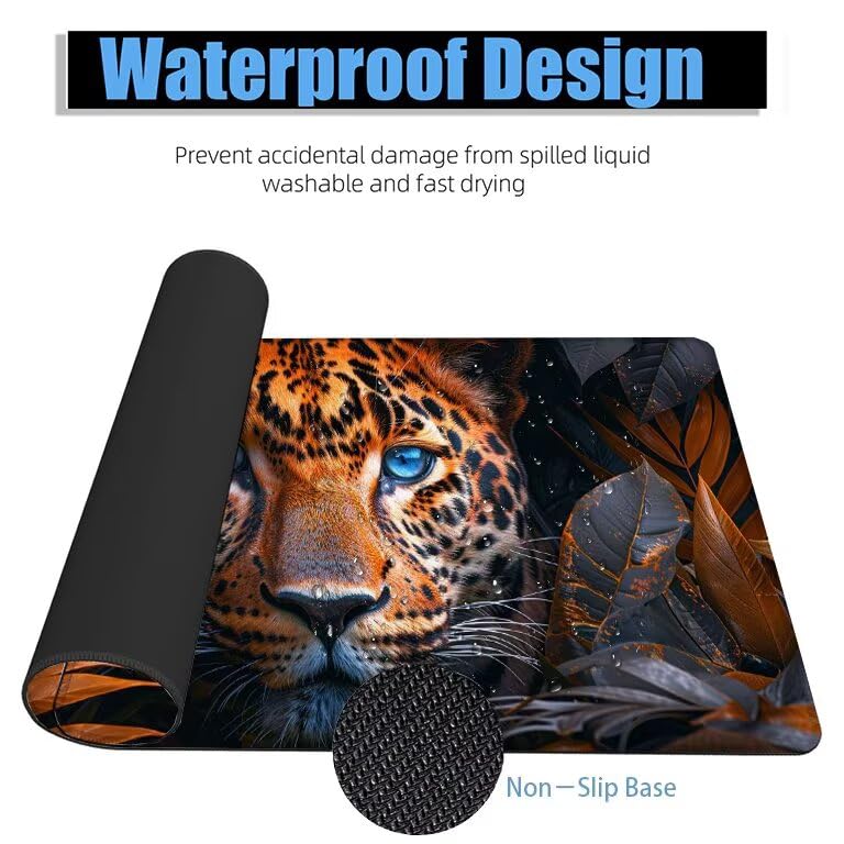 Schreibtischunterlage Tiger Mauspad XXL 150x80cm Mousepad Niedlich Gaming Mauspad mit Nicht rutschender Unterlage, Vernähte Kanten WassXerdicht Anti-Rutsch Maus Pad für PC, Office Geschenke F0-713 Bild 4
