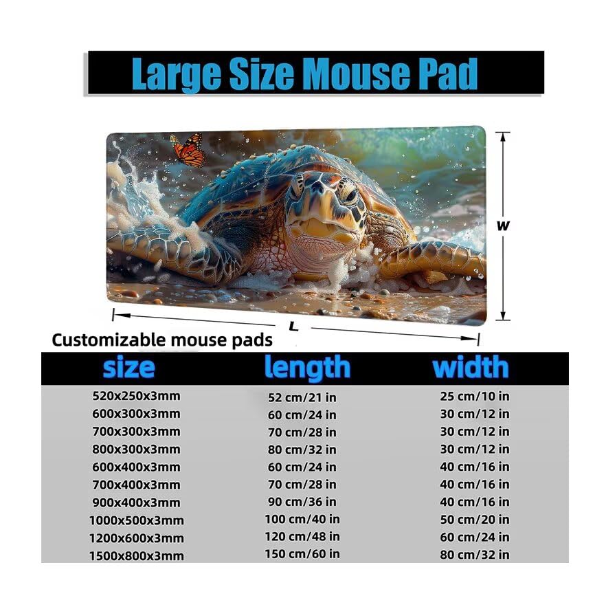 Schreibtischunterlage Meeresschildkröte Mauspad XXL 150x80cm Mousepad Niedlich Gaming Mauspad mit Nicht rutschender Unterlage, Vernähte Kanten WassXerdicht Anti-Rutsch Maus Pad für PC, Office F0-773 Bild 6