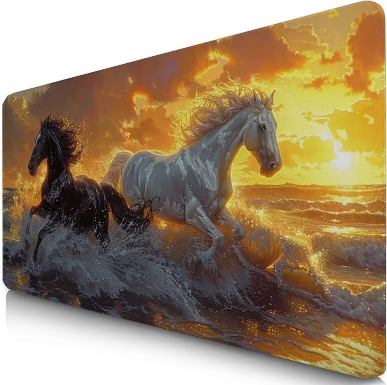 Schreibtischunterlage Weiß Mauspad XXL 150x80cm Mousepad Pferd Gaming Mauspad mit Nicht rutschender Unterlage, Vernähte Kanten WassXerdicht Anti-Rutsch Maus Pad für Laptop, Office Geschenke F0-728 Bild 1