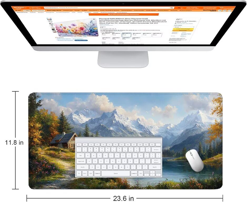 Schreibtischunterlage Berg Mauspad XXL 120x60cm Mousepad Weiß Gaming Mauspad mit Nicht rutschender Unterlage, Vernähte Kanten WassXerdicht Anti-Rutsch Maus Pad für PC, MacBook, Laptop, Office F0-767 Bild 2