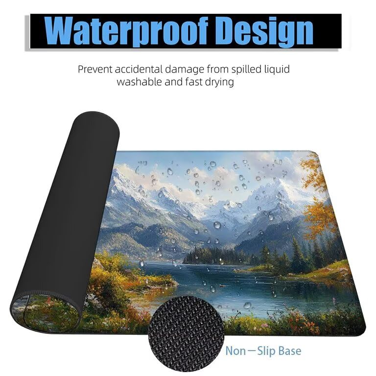Schreibtischunterlage Berg Mauspad XXL 120x60cm Mousepad Weiß Gaming Mauspad mit Nicht rutschender Unterlage, Vernähte Kanten WassXerdicht Anti-Rutsch Maus Pad für PC, MacBook, Laptop, Office F0-767 Bild 4