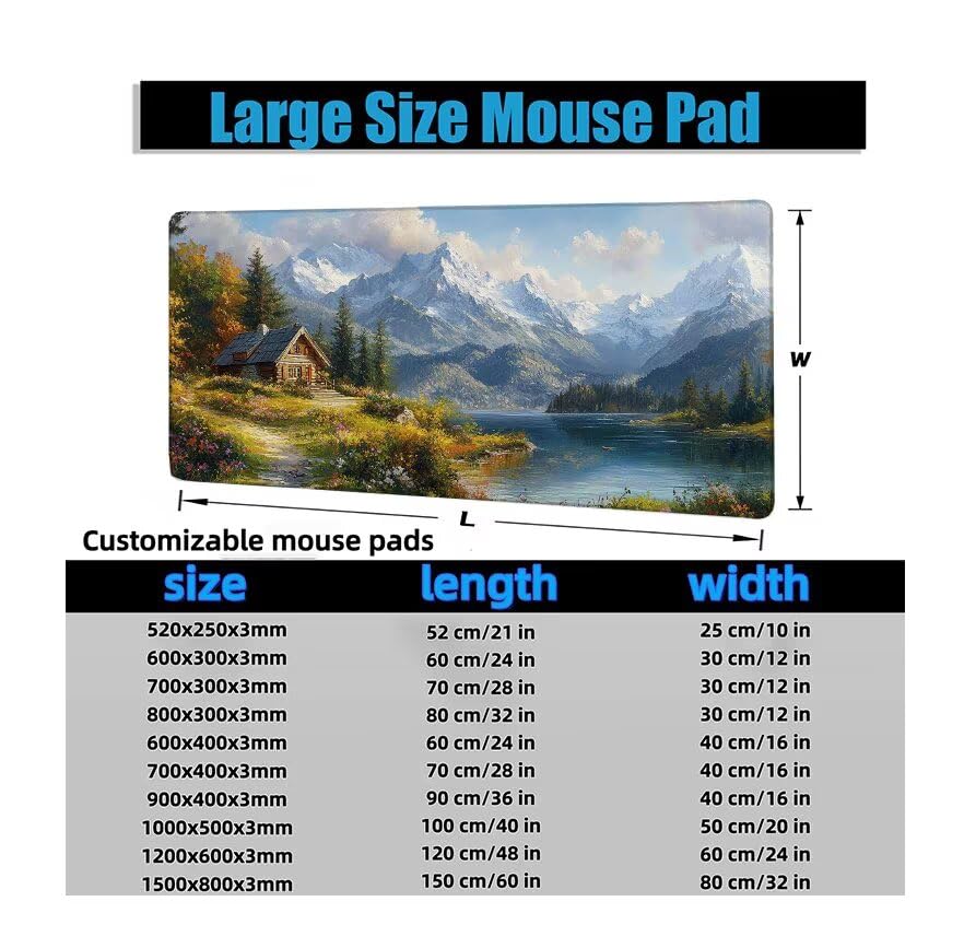 Schreibtischunterlage Berg Mauspad XXL 120x60cm Mousepad Weiß Gaming Mauspad mit Nicht rutschender Unterlage, Vernähte Kanten WassXerdicht Anti-Rutsch Maus Pad für PC, MacBook, Laptop, Office F0-767 Bild 6
