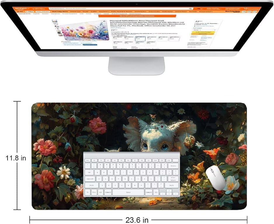 Schreibtischunterlage Elefant Mauspad XXL 150x80cm Mousepad Eule Gaming Mauspad mit Nicht rutschender Unterlage, Vernähte Kanten WassXerdicht Anti-Rutsch Maus Pad für Laptop, Office Geschenke F0-722 Bild 2