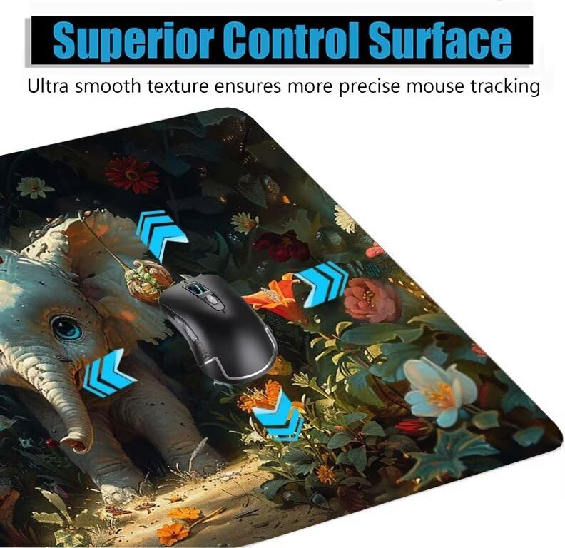 Schreibtischunterlage Elefant Mauspad XXL 150x80cm Mousepad Eule Gaming Mauspad mit Nicht rutschender Unterlage, Vernähte Kanten WassXerdicht Anti-Rutsch Maus Pad für Laptop, Office Geschenke F0-722 Bild 5