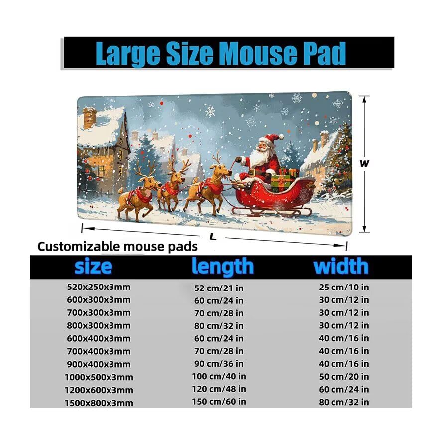 Schreibtischunterlage REH Mauspad XXL 150x80cm Mousepad Weihnachten Gaming Mauspad mit Nicht rutschender Unterlage, Vernähte Kanten WassXerdicht Anti-Rutsch Maus Pad für PC, MacBook, Laptop F0-737 Bild 6