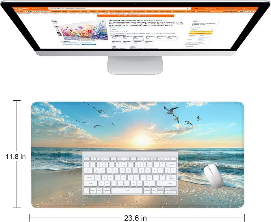 Schreibtischunterlage Taube Mauspad XXL 150x80cm Mousepad Strand Gaming Mauspad mit Nicht rutschender Unterlage, Vernähte Kanten WassXerdicht Anti-Rutsch Maus Pad für Laptop, Office Geschenke F0-782 Bild 2